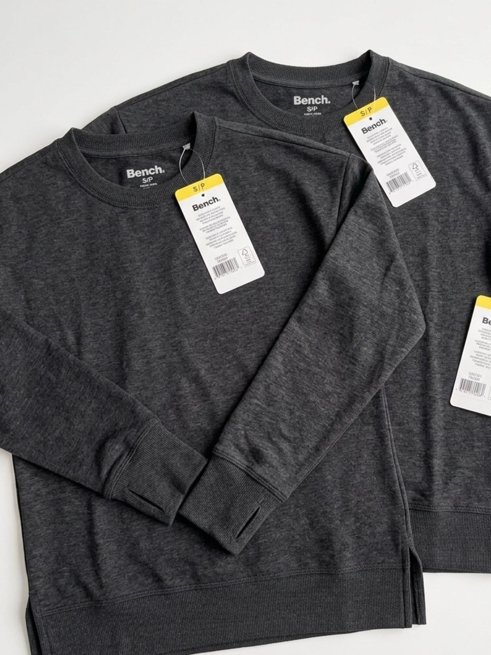NWT SET of 2: Bench Dark Charcoal Gray Long Sleeve Top with Thumbholes Size S